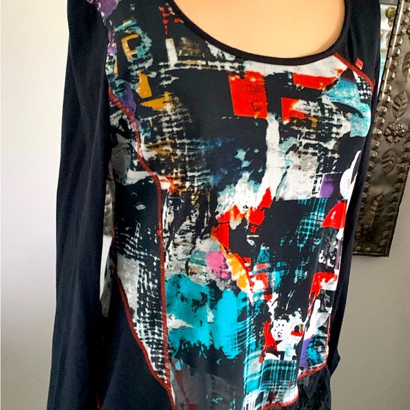 MICHAEL TYLER TUNIC FROM HIGH END BOUTIQUE ABSTRACT PRINT OVERLAY SIZE SMALL - Picture 3 of 5